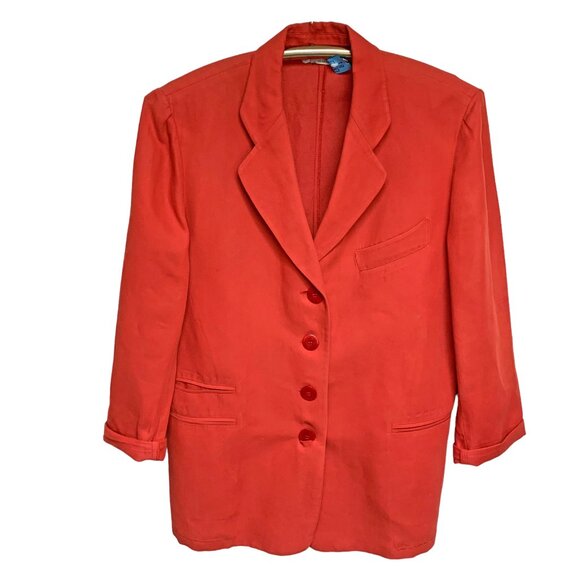 Vtg. Giorgio Armani Le Collezioni Punch Red‎ Flax Blend Single Breast Blazer - Picture 7 of 9